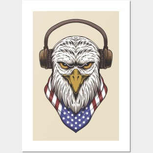 eagle headphone USA flag Posters and Art